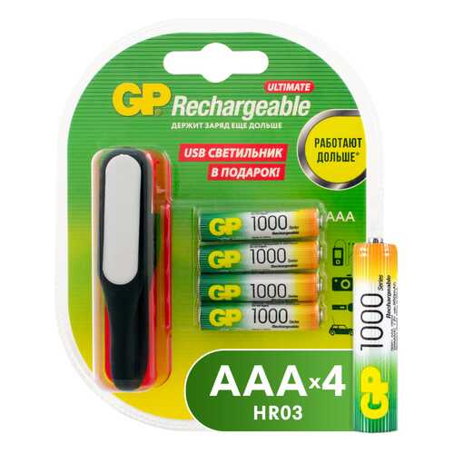 Аккумуляторы GP Batteries AAA 1000 мАч 4шт + USB светильник (GP100AAAHC/USBLED-2CR4) в Борк